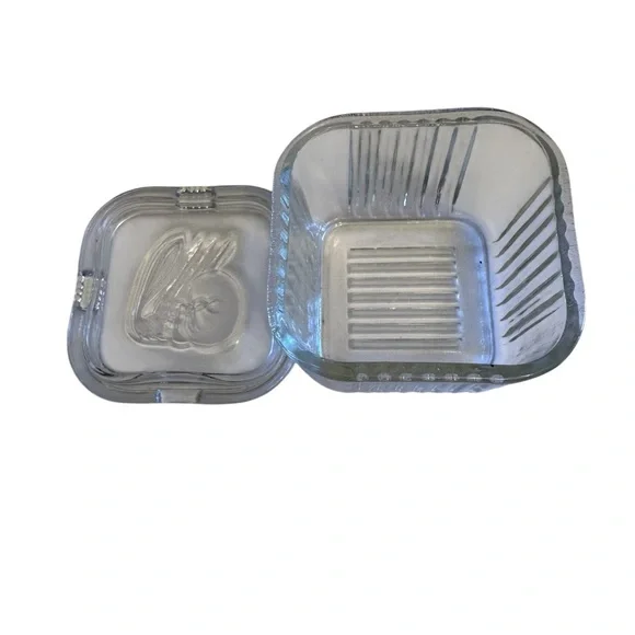 VTG Federal Glass Clear Refrigerator Storage Dishes/Lids Vegetable USA Set of 2 - Picture 9 of 9